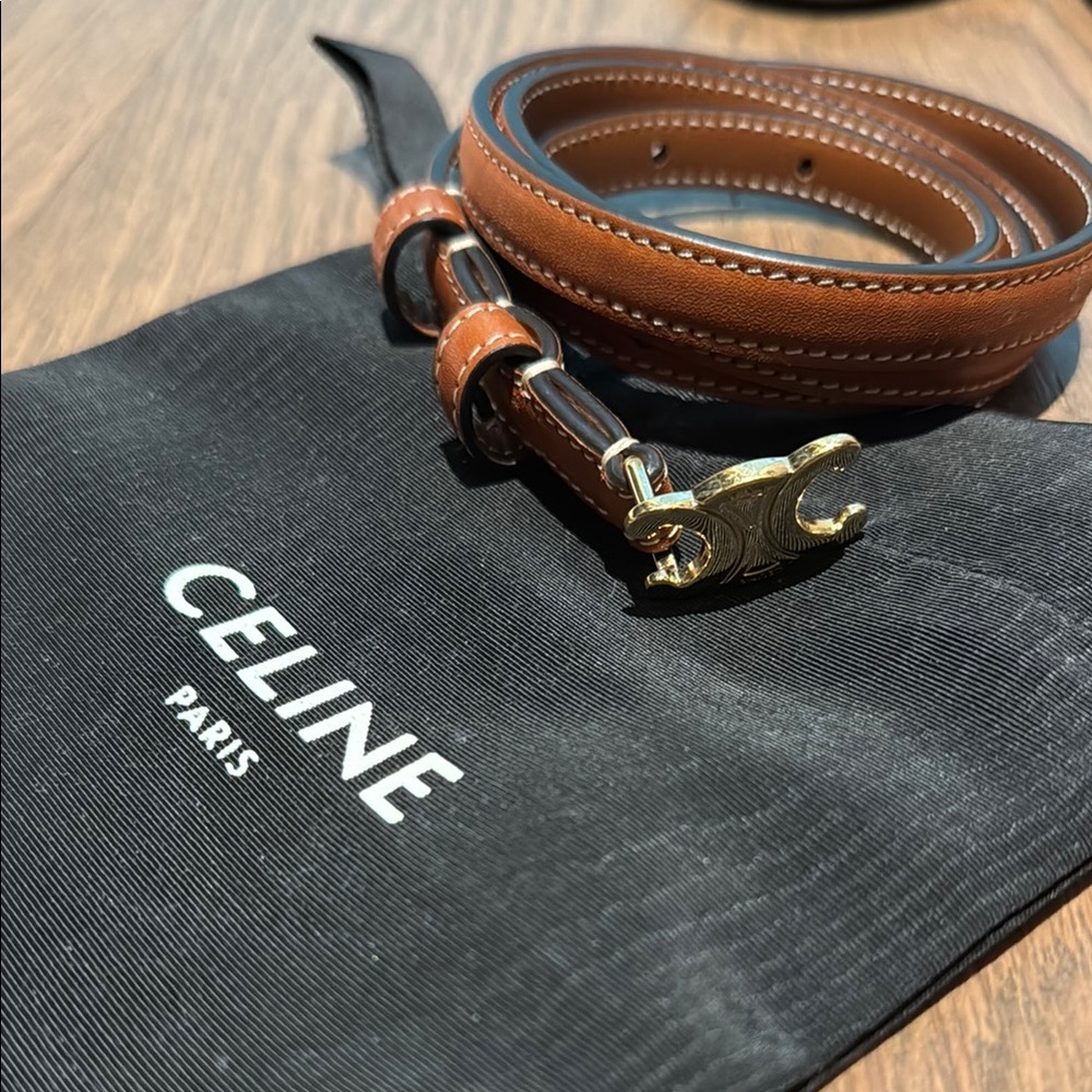 Celine Brown Leather Triumphe Thin Belt